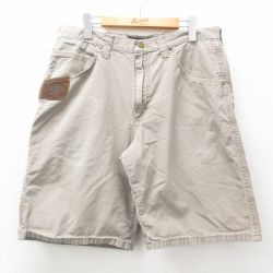 W34★古着 ラングラー Wrangler ショート パンツ ショーツ メンズ リップストップ ダック地 コットン 薄ベージュ カーキ 25may16 中古 ボトムス 短パン ショーパン ハーフ