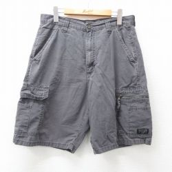 W33★古着 ラングラー Wrangler ショート カーゴ パンツ ショーツ メンズ リップストップ 濃グレー 25may16 中古 ボトムス 短パン ショーパン