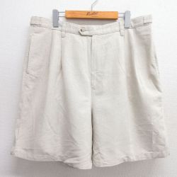 W36★古着 ショート パンツ ショーツ メンズ リネン 薄ベージュ カーキ 25may20 中古 ボトムス 短パン ショーパン ハーフ