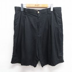 W34★古着 ショート パンツ ショーツ メンズ シルク 黒 ブラック 25may20 中古 ボトムス 短パン ショーパン ハーフ