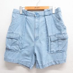 W34★古着 ショート パンツ ショーツ メンズ コットン 薄紺 ネイビー 25may26 中古 ボトムス 短パン ショーパン ハーフ