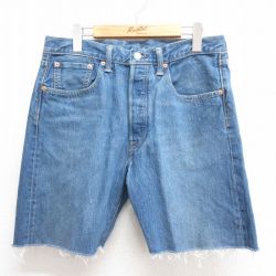 【50%OFF】W34★古着 リーバイス Levis 501 ショート パンツ ショーツ メンズ コットン 紺 ネイビー デニム 25may26 中古 ボトムス 短パン ショーパン ハーフ