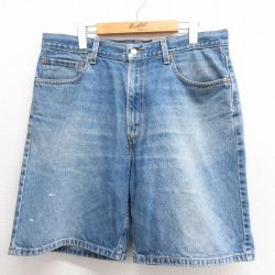 W37★古着 リーバイス Levis 550 ショート パンツ ショーツ メンズ ヒゲ コットン 紺 ネイビー デニム 25may26 中古 ボトムス 短パン ショーパン ハーフ