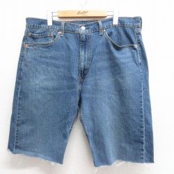 【50%OFF】W38★古着 リーバイス Levis 505 ショート パンツ ショーツ メンズ ヒゲ 紺 ネイビー デニム 25may26 中古 ボトムス 短パン ショーパン ハーフ