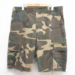 【20%OFF】W37★古着 ショート カーゴ パンツ ショーツ メンズ 90年代 90s USA製 茶他 ブラウン 迷彩 25may26 中古 ボトムス 短パン ショーパン