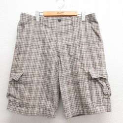 W37★古着 エディーバウアー ショート カーゴ パンツ ショーツ メンズ コットン グレー他 チェック 25may26 中古 ボトムス 短パン ショーパン