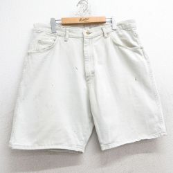 W38★古着 ラングラー Wrangler ショート パンツ ショーツ メンズ 薄ベージュ系 カーキ デニム 25may28 中古 ボトムス 短パン ショーパン ハーフ