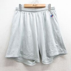 【50%OFF】W35★古着 ラッセル ショート トレーニング パンツ ショーツ メンズ 00年代 00s ワンポイントロゴ メッシュ地 グレー 25may28 中古 ボトムス 短パン ショーパン