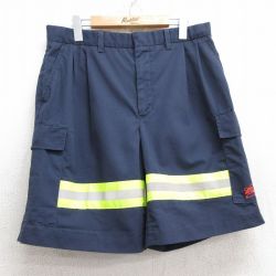 W33★古着 ショート カーゴ ワーク パンツ ショーツ メンズ バドワイザー ビール リフレクター 紺他 ネイビー 25may28 中古 ボトムス 短パン ショーパン