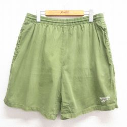 W35★古着 リーボック REEBOK ショート パンツ ショーツ メンズ 90年代 90s ワンポイントロゴ コットン 緑 グリーン 【spe】 25may29 中古 ボトムス 短パン ショーパン ハーフ