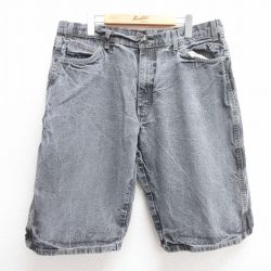 W38★古着 ディッキーズ Dickies ショート パンツ ショーツ メンズ コットン 黒 ブラック デニム 25may30 中古 ボトムス 短パン ショーパン ハーフ