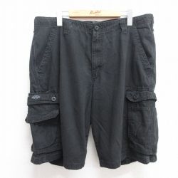 W36★古着 リー Lee ショート カーゴ パンツ ショーツ メンズ コットン 黒 ブラック 25may30 中古 ボトムス 短パン ショーパン