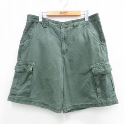 W34★古着 FADED GLORY ショート カーゴ パンツ ショーツ メンズ コットン 濃緑 グリーン 25may30 中古 ボトムス 短パン ショーパン