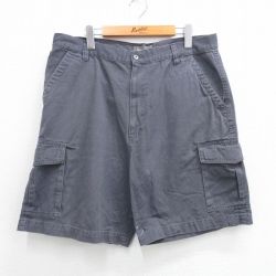 W36★古着 ショート カーゴ パンツ ショーツ メンズ コットン 濃グレー 25may30 中古 ボトムス 短パン ショーパン