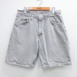 W34★古着 ラングラー Wrangler ショート パンツ ショーツ メンズ コットン 薄グレー デニム 25may30 中古 ボトムス 短パン ショーパン ハーフ