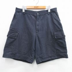 W36★古着 ノーティカ NAUTICA ブランド ショート カーゴ パンツ ショーツ メンズ ダック地 黒 ブラック 25may30 中古 ボトムス 短パン ショーパン