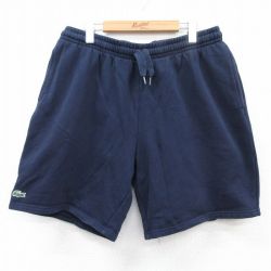 W40★古着 ラコステ LACOSTE ブランド ショート スウェット パンツ ショーツ メンズ ワンポイントロゴ 大きいサイズ 紺 ネイビー 25may30 中古 ボトムス 短パン ショーパン