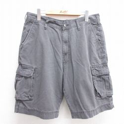W34★古着 ショート カーゴ パンツ ショーツ メンズ コットン 濃グレー 25may31 中古 ボトムス 短パン ショーパン