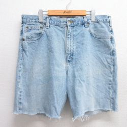 W38★古着 カーハート Carhartt ショート パンツ ショーツ メンズ コットン 薄紺 ネイビー デニム 25may31 中古 ボトムス 短パン ショーパン ハーフ