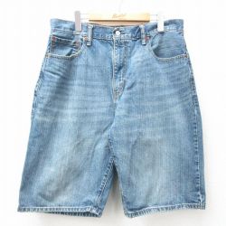 【50%OFF】W34★古着 リーバイス Levis 569 ショート パンツ ショーツ メンズ ヒゲ コットン 紺 ネイビー デニム 25may31 中古 ボトムス 短パン ショーパン ハーフ