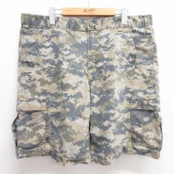W39★古着 カーハート Carhartt ショート カーゴ パンツ ショーツ メンズ デジタルカモ 大きいサイズ 濃緑他 グリーン 迷彩 【spe】 25jun03 中古 ボトムス 短パン ショーパン