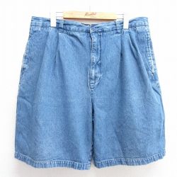 【50%OFF】W37★古着 ショート パンツ ショーツ メンズ コットン 紺 ネイビー デニム 25jun03 中古 ボトムス 短パン ショーパン ハーフ