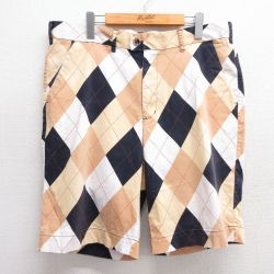 W39★古着 ショート パンツ ショーツ メンズ アーガイル柄 白他 ホワイト 25jun03 中古 ボトムス 短パン ショーパン ハーフ