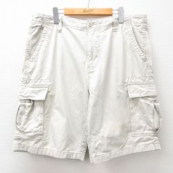 W39★古着 ショート カーゴ パンツ ショーツ メンズ 大きいサイズ コットン 薄ベージュ カーキ 25jun03 中古 ボトムス 短パン ショーパン