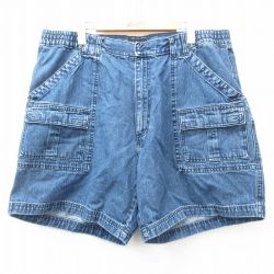 W40★古着 セントジョンズベイ ショート ブッシュ パンツ ショーツ メンズ 大きいサイズ コットン 紺 ネイビー デニム 【spe】 25jun03 中古 ボトムス 短パン ショーパン