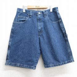 W33★古着 ラングラー Wrangler ショート ペインター パンツ ショーツ メンズ コットン 紺 ネイビー デニム 25jun11 中古 ボトムス 短パン ショーパン