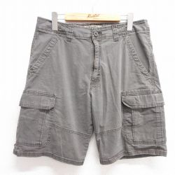 W33★古着 ラングラー Wrangler ショート カーゴ パンツ ショーツ メンズ リップストップ 濃緑 グリーン 25jun11 中古 ボトムス 短パン ショーパン