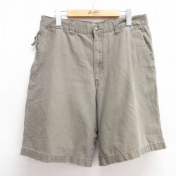 W33★古着 ダックヘッド ショート パンツ ショーツ メンズ ダック地 コットン 濃緑 グリーン 25jun11 中古 ボトムス 短パン ショーパン ハーフ