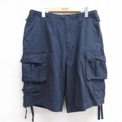 W35★古着 ショート カーゴ パンツ ショーツ メンズ 濃紺 ネイビー 25jun11 中古 ボトムス 短パン ショーパン