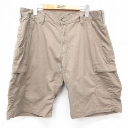 W37★古着 ショート カーゴ パンツ ショーツ メンズ ダック地 リップストップ 濃ベージュ カーキ 25jun11 中古 ボトムス 短パン ショーパン