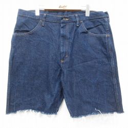 W39★古着 ラスラー ショート パンツ ショーツ メンズ 大きいサイズ コットン 紺 ネイビー デニム 25jun11 中古 ボトムス 短パン ショーパン ハーフ