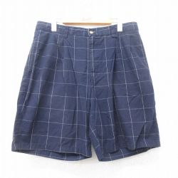 W34★古着 ノーティカ NAUTICA ブランド ショート パンツ ショーツ メンズ 90年代 90s コットン 紺他 ネイビー チェック 25jun11 中古 ボトムス 短パン ショーパン ハーフ