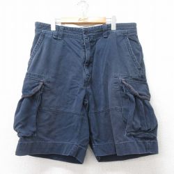 W37★古着 ラルフローレン Ralph Lauren ブランド ショート カーゴ チノ パンツ チノパン ショーツ メンズ 90年代 90s コットン 紺 ネイビー 【spe】 25jun11 中古 ボトムス 短パン ショーパン