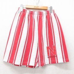 W33★古着 ショート スウェット パンツ ショーツ メンズ 00年代 00s ネブラスカ 赤他 レッド ストライプ 25jun11 中古 ボトムス 短パン ショーパン