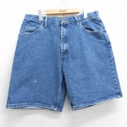 【20%OFF】W35★古着 ラングラー Wrangler ショート パンツ ショーツ メンズ コットン 紺 ネイビー デニム 25jun13 中古 ボトムス 短パン ショーパン ハーフ