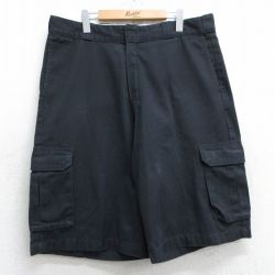 W38★古着 ディッキーズ Dickies ハーフ ワーク カーゴ パンツ ショーツ メンズ 黒 ブラック 25jun13 中古 ボトムス 短パン ショーパン