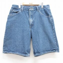 W36★古着 ラングラー Wrangler ハーフ パンツ ショーツ メンズ コットン 紺 ネイビー デニム 25jun13 中古 ボトムス 短パン ショーパン ショート
