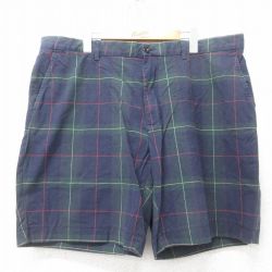 W41★古着 ラルフローレン Ralph Lauren ブランド ショート パンツ ショーツ メンズ 90年代 90s 大きいサイズ コットン 緑他 グリーン チェック 25jun13 中古 ボトムス 短パン ショーパン ハーフ