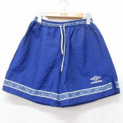 W28★古着 アンブロ ショート ナイロン イージー パンツ ショーツ メンズ 90年代 90s ワンポイントロゴ USA製 青他 ブルー 25jun13 中古 ボトムス 短パン ショーパン