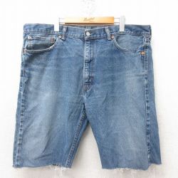 【20%OFF】W42★古着 リーバイス Levis 505 ショート パンツ ショーツ メンズ ヒゲ 大きいサイズ コットン 紺 ネイビー デニム 25jun13 中古 ボトムス 短パン ショーパン ハーフ