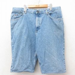 W41★古着 リー Lee ショート パンツ ショーツ メンズ 大きいサイズ コットン 紺 ネイビー デニム 25jun13 中古 ボトムス 短パン ショーパン ハーフ