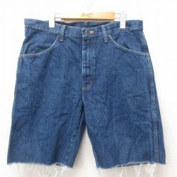 【20%OFF】W35★古着 ラスラー ショート パンツ ショーツ メンズ コットン 紺 ネイビー デニム 25jun13 中古 ボトムス 短パン ショーパン ハーフ
