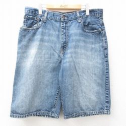 【20%OFF】W35★古着 リーバイス Levis 565 ショート パンツ ショーツ メンズ ヒゲ コットン 紺 ネイビー デニム 【spe】 25jun14 中古 ボトムス 短パン ショーパン ハーフ