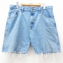 【20%OFF】W35★古着 ラスラー ショート パンツ ショーツ メンズ コットン 紺 ネイビー デニム 25jun14 中古 ボトムス 短パン ショーパン ハーフ