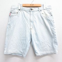 W36★古着 ビューグルボーイ ショート パンツ ショーツ メンズ 00年代 00s コットン 薄紺 ネイビー デニム 25jun14 中古 ボトムス 短パン ショーパン ハーフ