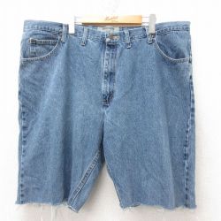 W44★古着 ラングラー Wrangler ショート パンツ ショーツ メンズ 大きいサイズ コットン 紺 ネイビー デニム 25jun14 中古 ボトムス 短パン ショーパン ハーフ